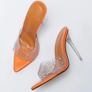 Rhinestone detail stilleto heeled Mule sandals